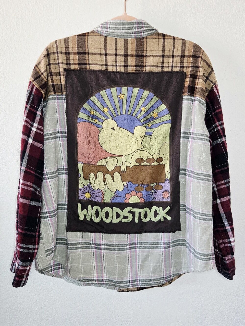 Woodstock Mixed Plaids Flannel Longsleeve Button Down Large